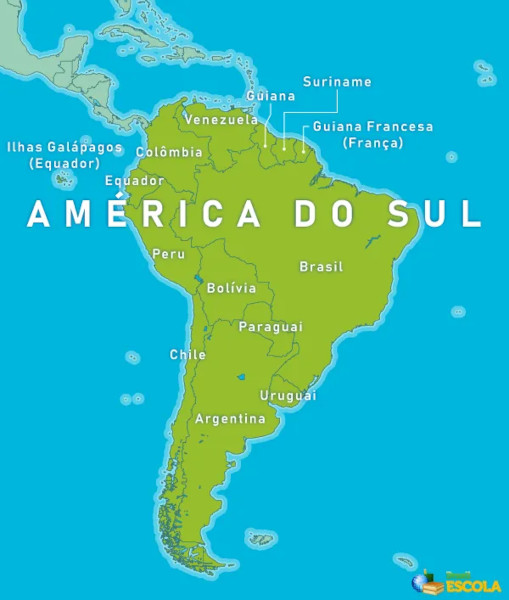 Mapa dos países da América do Sul.