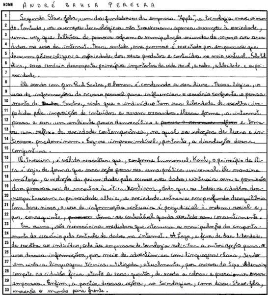 Espelho de redação nota mil do Enem 2018 (texto escrito por André Bahia)