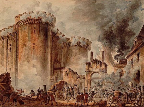 Representação da Queda da Bastilha, o marco final da Idade Moderna.