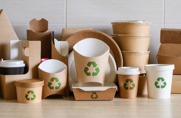 Embalagens produzidas em material biodegradável, uma das soluções para reduzir os microplásticos.