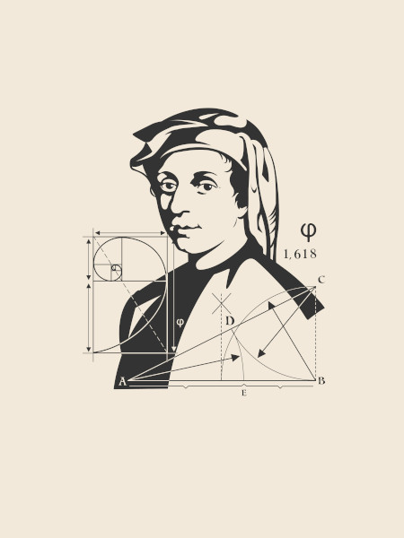 Retrato ilustrado de Leonardo Fibonacci, a quem é atribuída a sequência de Fibonaci.