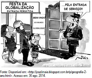 Charge em uma questão da Uema sobre globalização econômica.