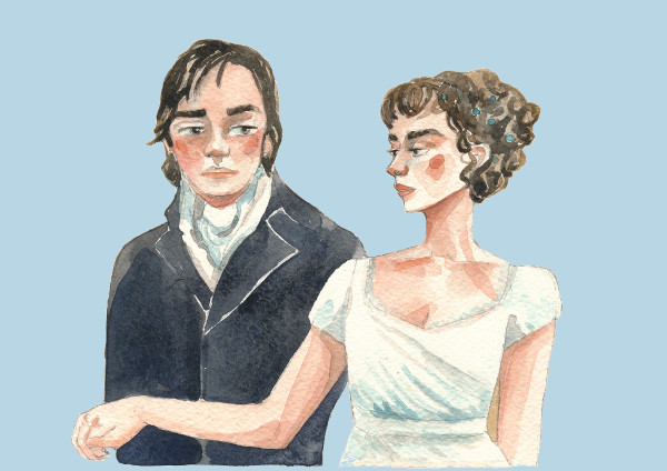 Ilustração de Darcy e de Elizabeth Bennet, protagonistas da obra “Orgulho e preconceito”, de Jane Austen.