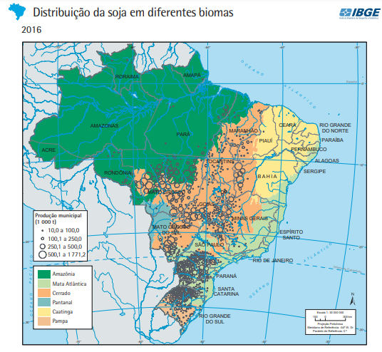 Mapa temático do Brasil, produto da cartografia.