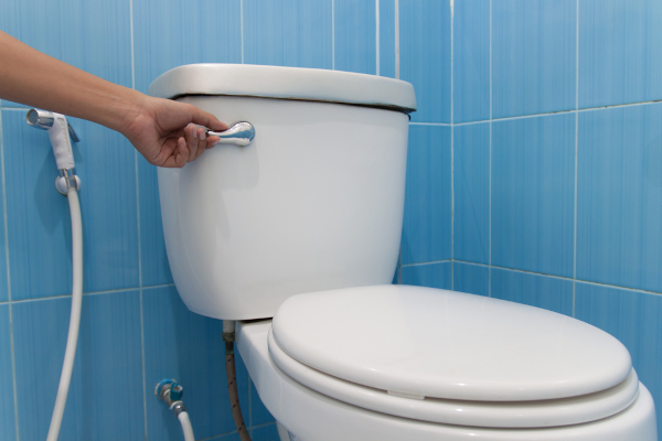 Descarga em vaso sanitário, por onde escoa o esgoto residual.