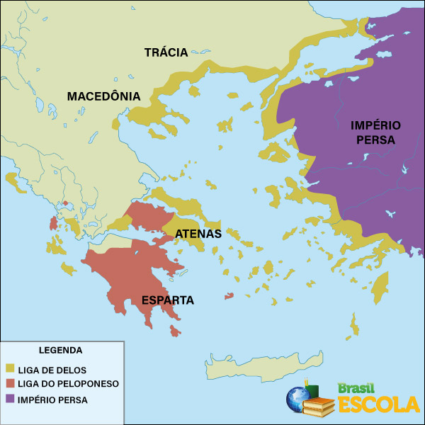 Mapa da Guerra do Peloponeso, um dos principais conflitos do Período Clássico.