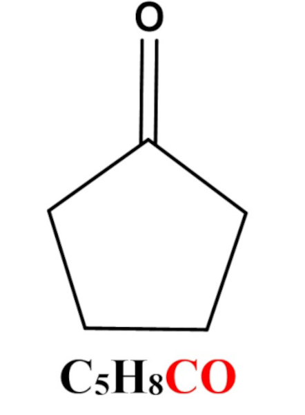 Estrutura química da ciclopentanona, uma das cetonas alicíclicas.