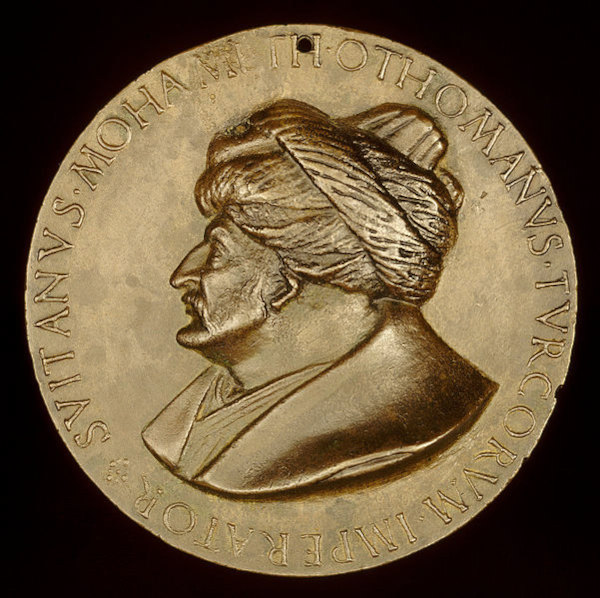 Moeda otomana com a face de Mohamed II, o Conquistador.