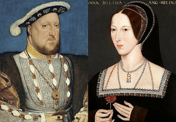Henrique III e Ana Bolena retratados em pintura, em texto sobre anglicanismo.