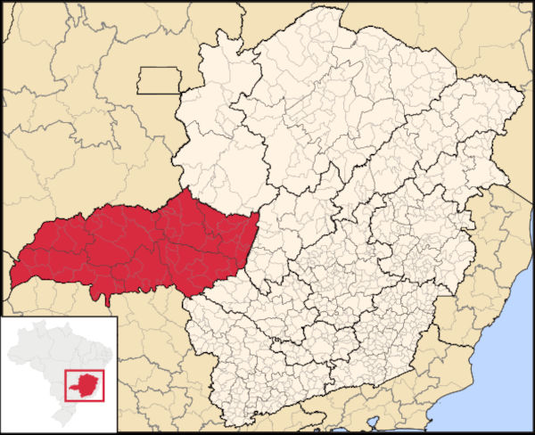 Mapa do Triângulo Mineiro e do Alto Parnaíba, regiões localizadas em Minas Gerais.