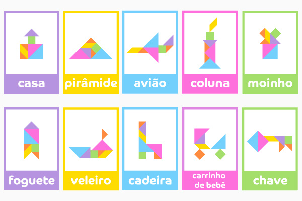 Representação de objetos e de construções criados no tangram.