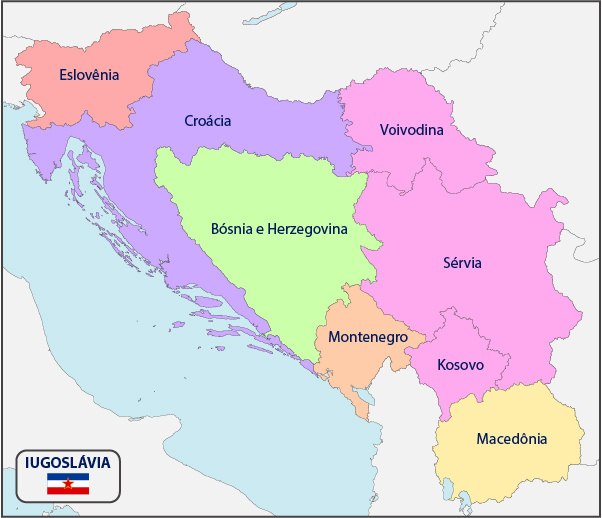 Mapa mostra países formados após a desintegração da Iugoslávia.