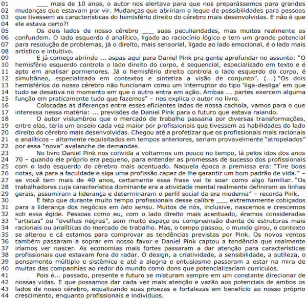 Texto “O cérebro do futuro” em uma questão da Fundatec sobre substantivo comum.