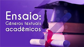 Título "Monografia: Gêneros textuais acadêmicos" escrito em fundo roxo com imagem de beca de graduação e livros ao lado.