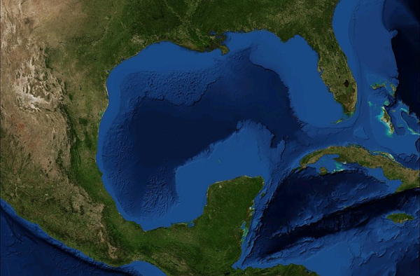 Imagem de satélite do Golfo do México.