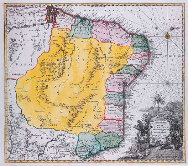 Mapa histórico do Brasil elaborado pelo IBGE, exemplo de mapa temático, um dos tipos de mapa.