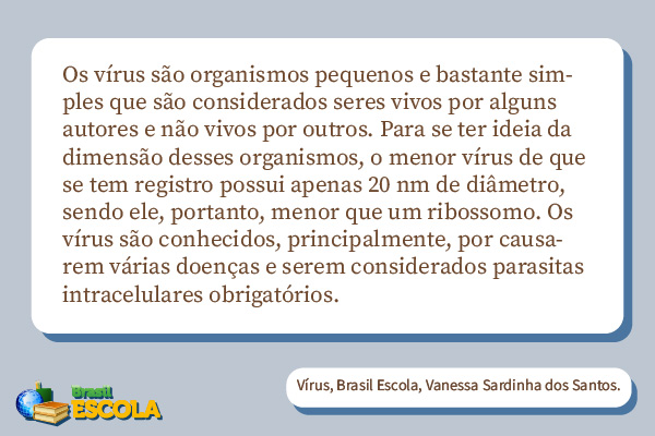 Trecho do texto “Vírus”, do Portal Brasil Escola, como exemplo de função referencial, uma das funções da linguagem.