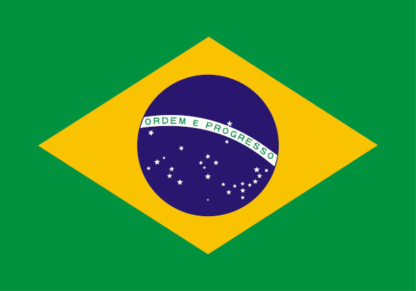 Bandeira do Brasil, país em que vivem mais de três quartos de todos os falantes de português do mundo.