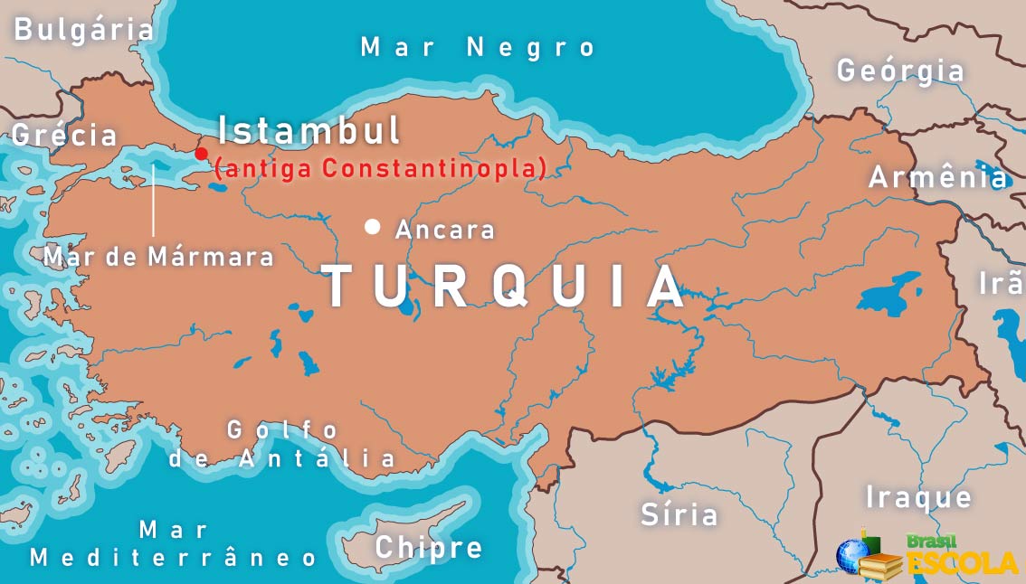     Mapa com a localização da antiga Constantinopla, atualmente a cidade de Istambul.