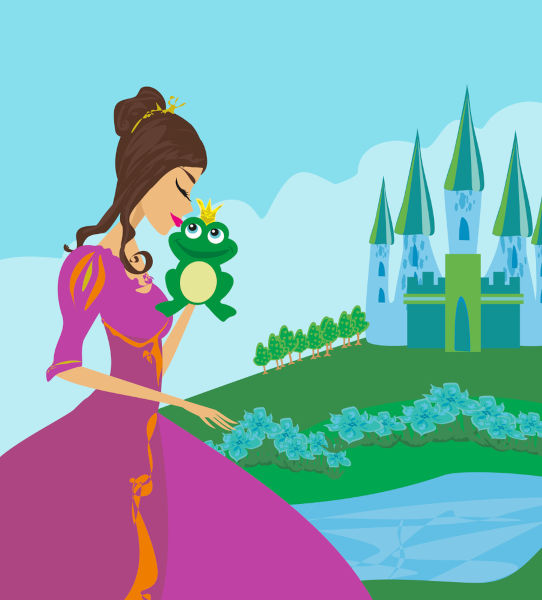 Ilustração representativa do conto de fadas “A Princesa e o Sapo”.