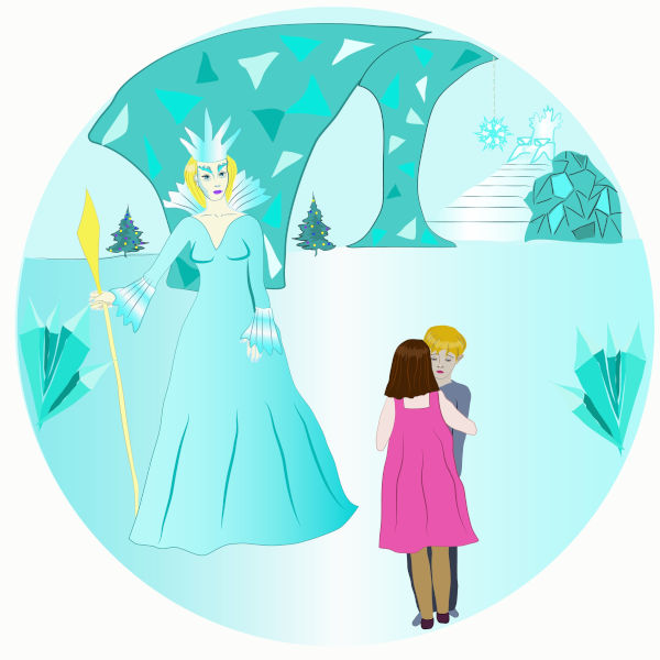 Ilustração representativa do conto de fadas “A Rainha da Neve”.