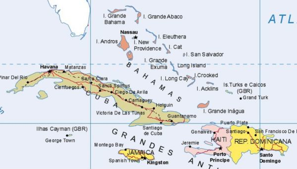 Mapa das Bahamas.