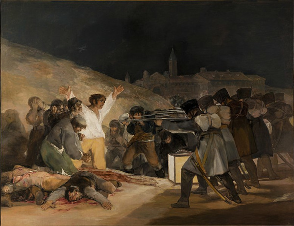 Pintura retratando soldados de Napoleão fuzilando espanhóis.