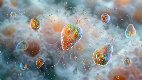 Representação gráfica do Giardia lamblia, causador da giardíase, uma das doenças causadas por protozoários.