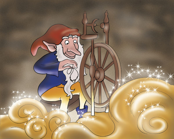 Ilustração representativa do conto de fadas “Rumpelstiltskin”.