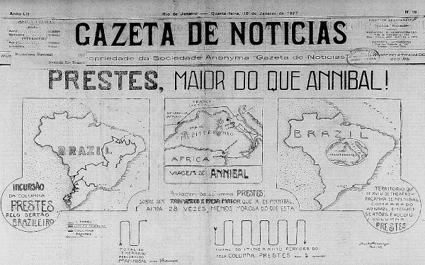A marcha mais longa do mundo: o jornal de 1927 compara a Coluna Prestes ao itinerário do general cartaginense Aníbal.