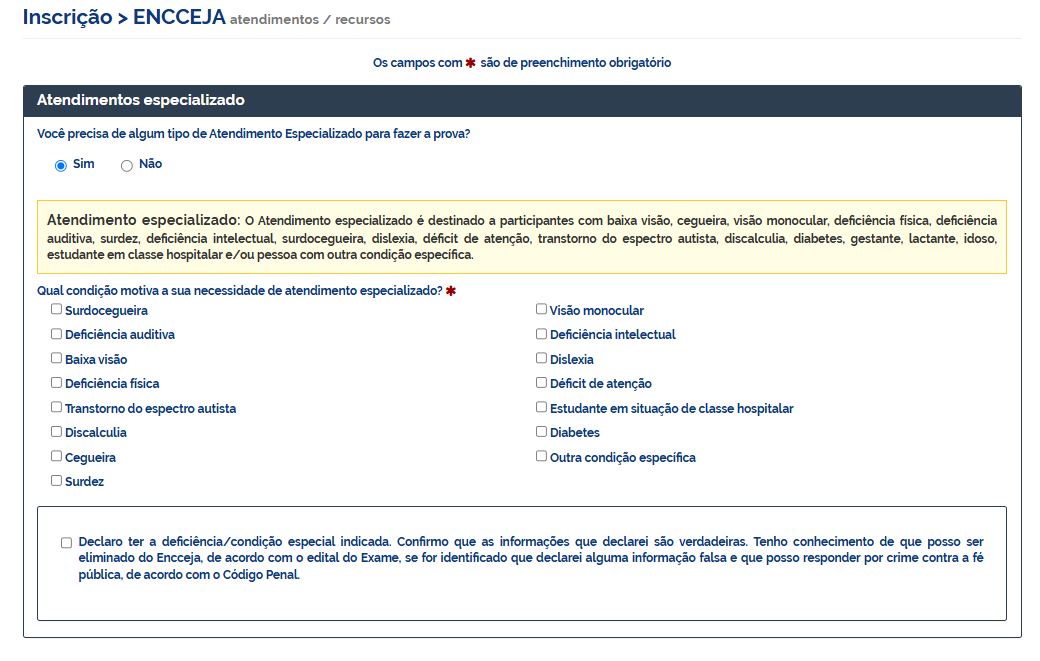 Página de inscrição do Encceja 2025 
