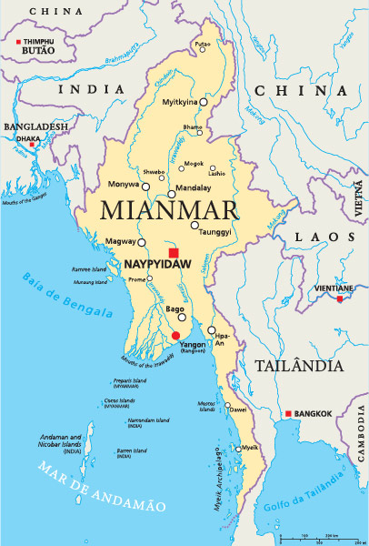 Mapa de Mianmar.