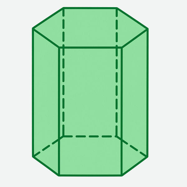 Ilustração de um prisma de base hexagonal, em texto sobre volume do prisma.