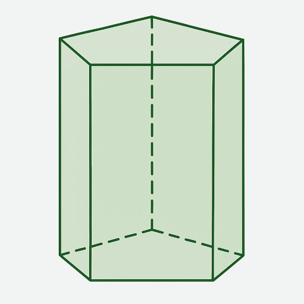 Ilustração de um prisma de base pentagonal, em texto sobre volume do prisma.