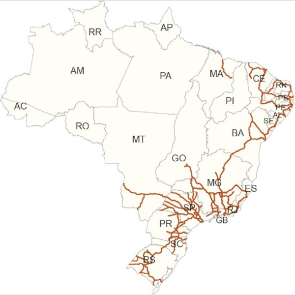  Mapa das ferrovias do Brasil produzido pelo IBGE.
