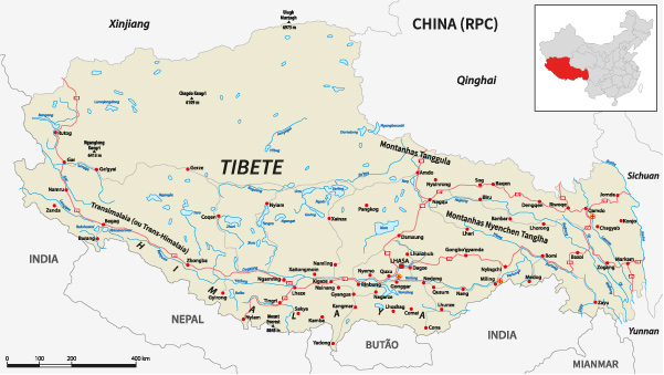 Mapa do Tibete.