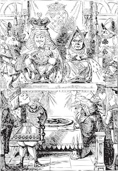 Ilustração original do livro “Alice no País das Maravilhas” em que ocorrem os preparativos para o julgamento.