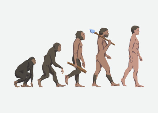 Ilustração da evolução do homem. 