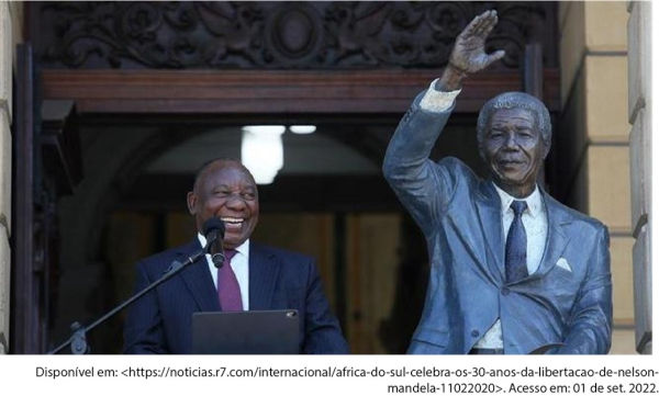 Fotografia de Nelson Mandela e Ramaphosa em exercício da Uerj sobre exclusão social.