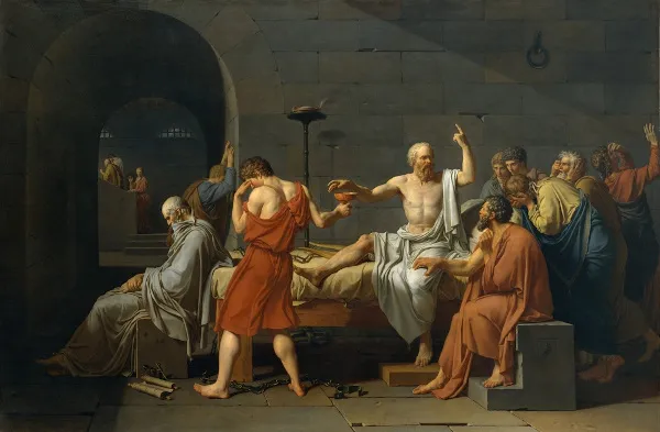 Na obra “A morte de Sócrates”, de Jacques Louis David