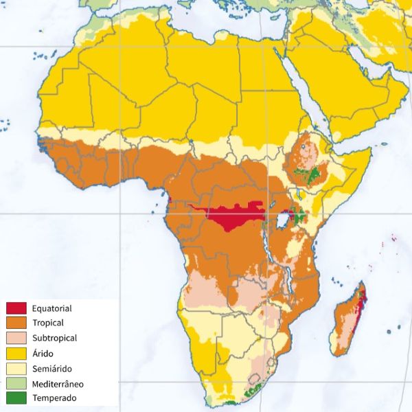 Mapa dos climas da África.  Mapa dos biomas da África.