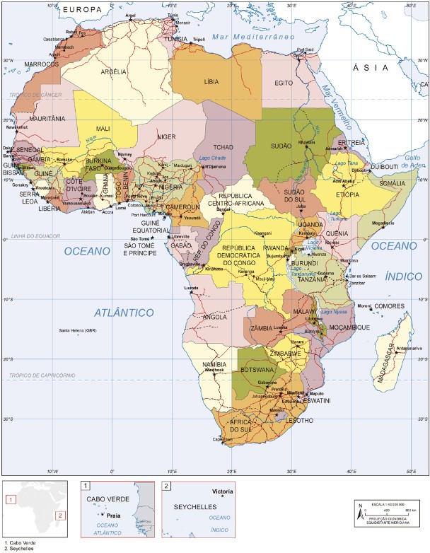 Mapa político da África.