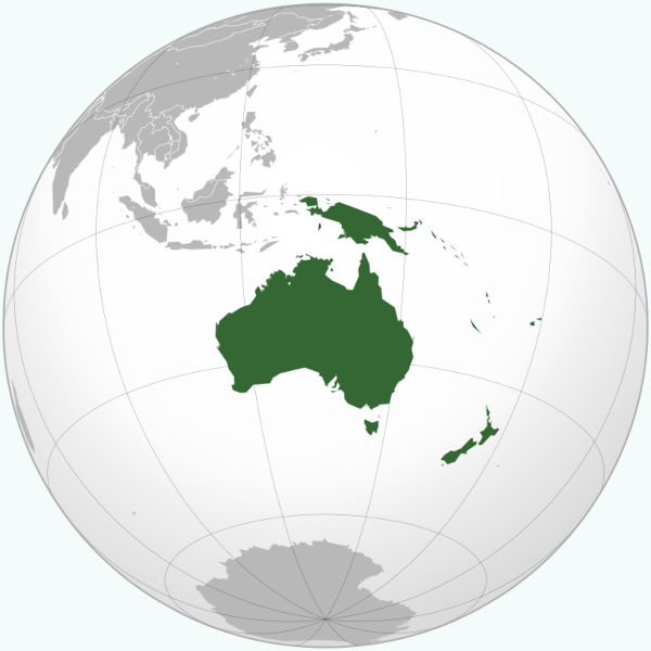 Localização da Oceania na superfície terrestre.