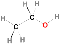 Fórmula estrutural geométrica do etanol.