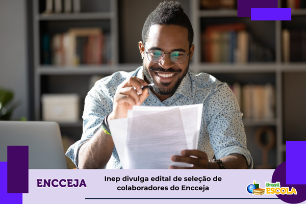 Colaboradores Encceja Foto de homem olhando para prova. Texto: título da notícia