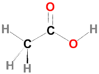 Fórmula estrutural geométrica do ácido acético.