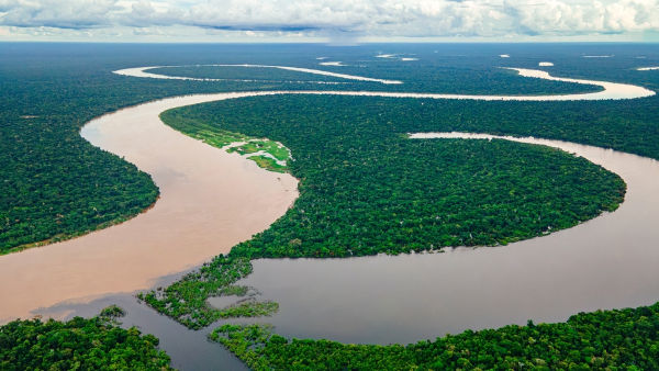 Região em que se encontram o Rio Negro e o Rio Solimões, dois rios da Amazônia.