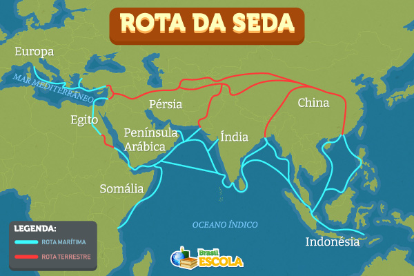 Mapa da Rota da Seda. 