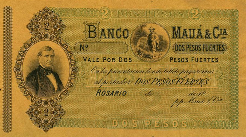 Bilhete do Banco Mauá & Cia emitido na Argentina na década de 1860.