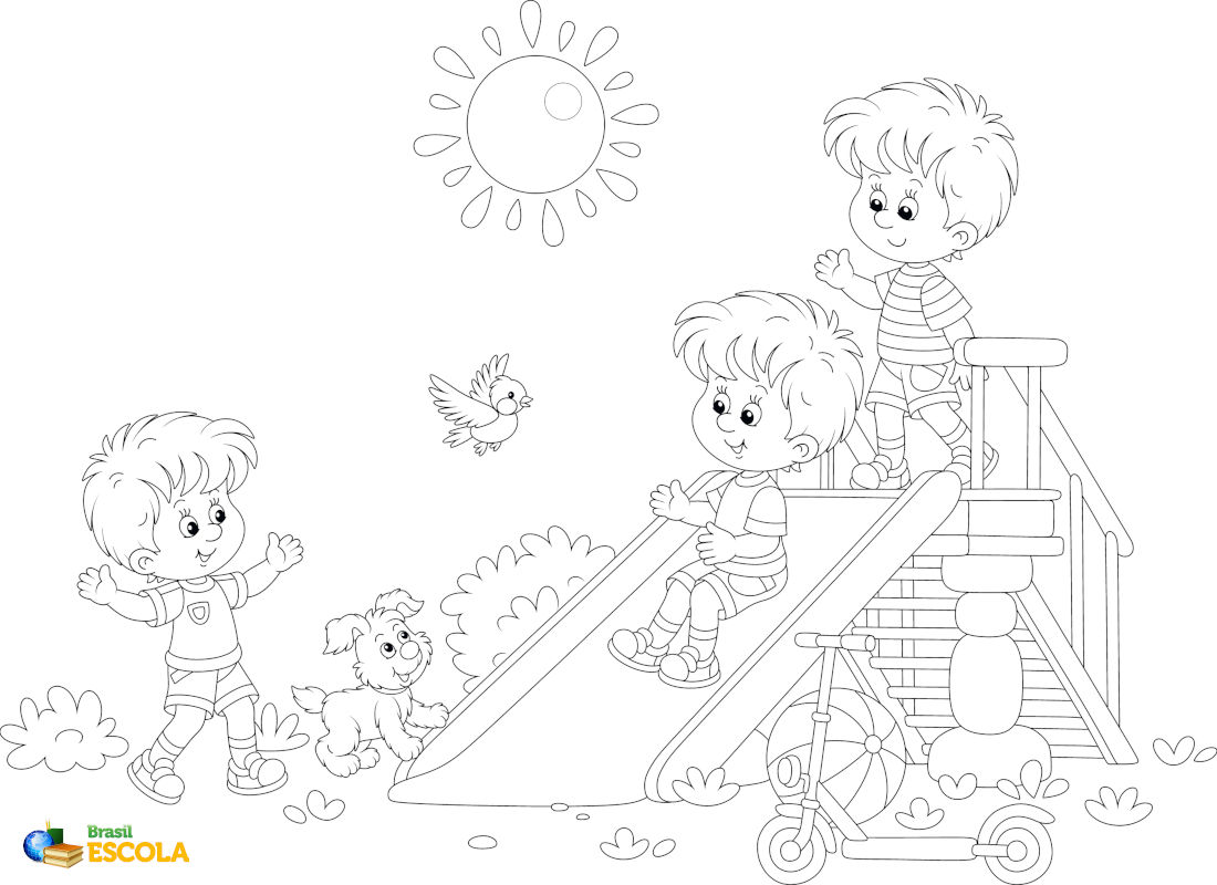 desenho de crianças brincando no parque para colorir